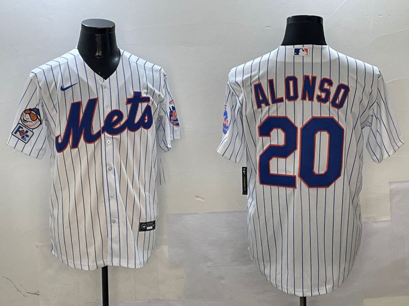 Men New York Mets #20 Alonso White Stripe Game Fashion 2025 Nike MLB Jersey style 2->los angeles lakers->NBA Jersey